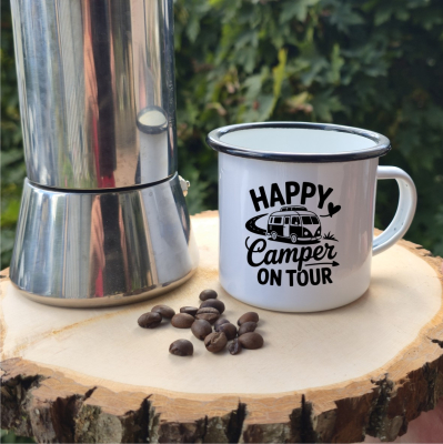 Emaille Tasse: Happy Camper
