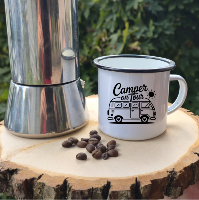 Emaille Tasse: Camper on Tour