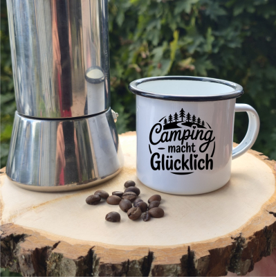 Emaille Tasse: Camping macht glücklich