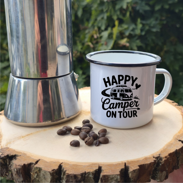 Emaille Tasse: Happy Camper Emaille Tasse: Happy Camper