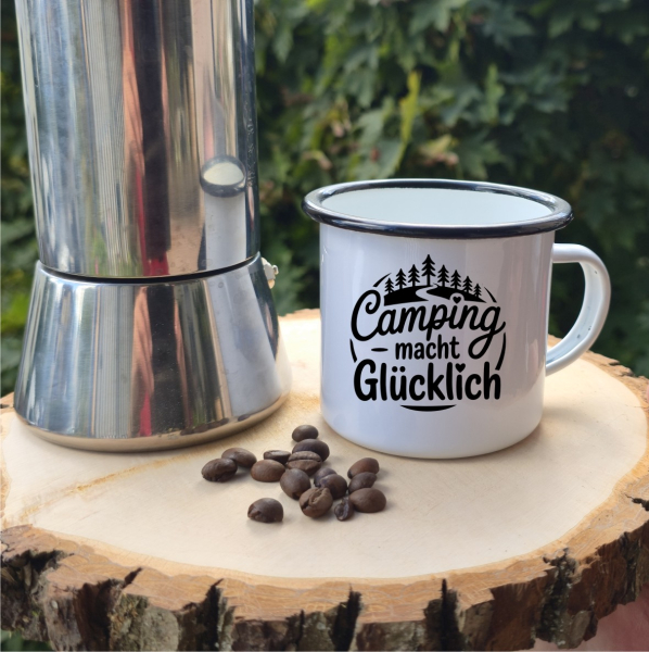 Emaille Tasse: Camping macht glücklich Emaille Tasse: Camping macht glücklich