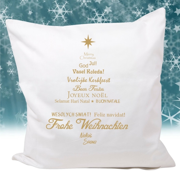 Kissen_ Motiv_Frohe Weihnachten-Tannenbaum - weiß