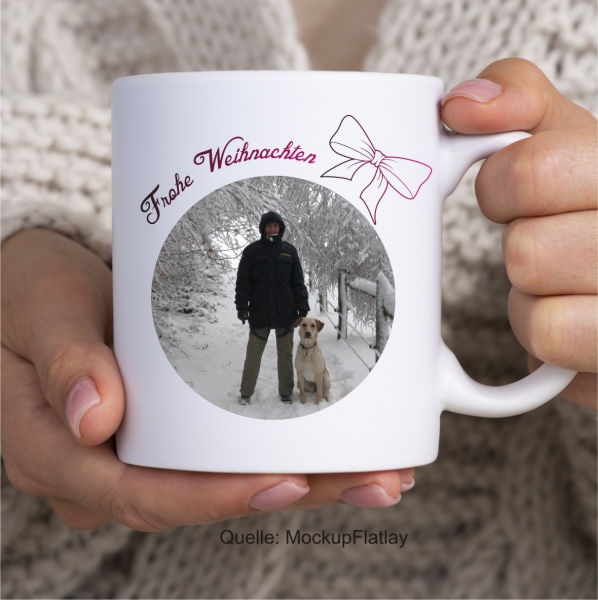 Tasse: Lena - glänzend -Foto Kugel Frohe Weihnachten