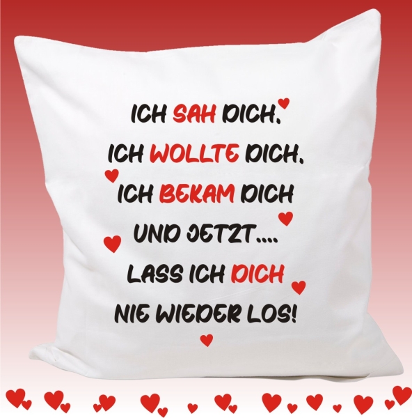 Kissenbezug 40 x 40 cm: Ich sah Dich, Ich wollte Dich, Ich bekam Dich und jetzt.... lass ich Dich nie wieder los!