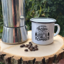 Emaille Tasse: Die Einen gehen zur Therapie, die Anderen gehen campen.